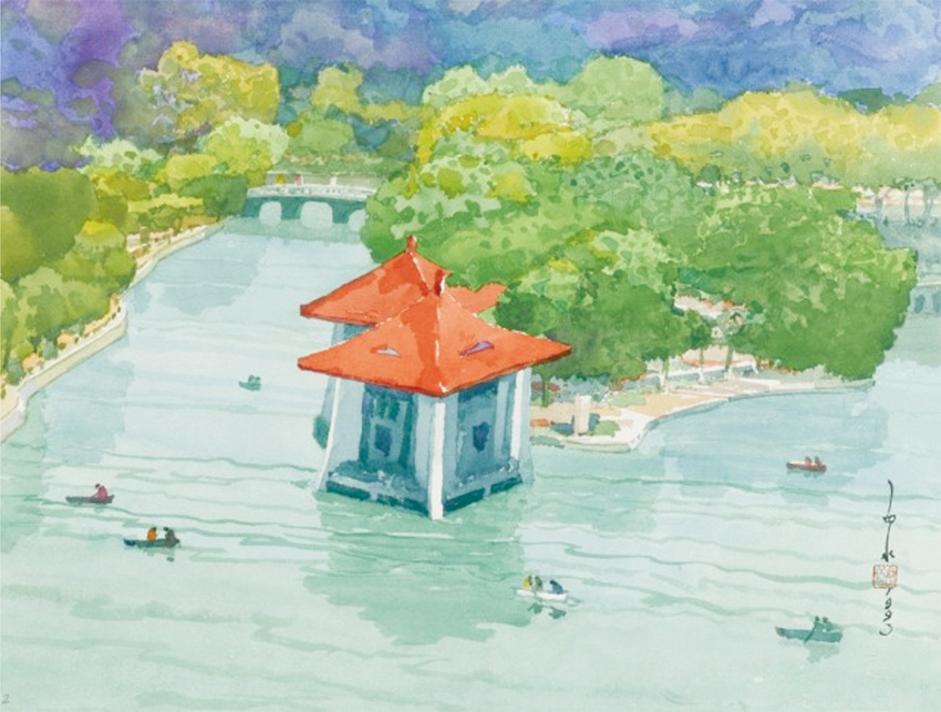 台中公園　 風景画　林之助　台湾膠彩画 台中公園 風景画 林之助 台湾膠彩画 台中公園 風景画 林之助 台湾膠彩